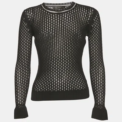 Pre-owned Versace Black Sheer Mesh Fitted Top S