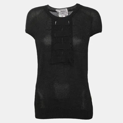 Pre-owned Versace Black Shimmering Rib Knit Tops M