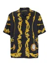Versace Black Shirt With Cuban Collar And All-over Graphic Print In Silk Man