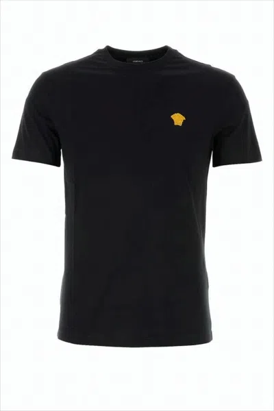 Versace Black Short-sleeved T-shirt With Embroidered Emblem
