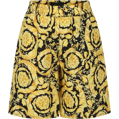Versace Kids' Black Shorts For Boy With Baroque Print