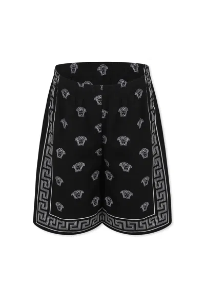 VERSACE BLACK SHORTS FOR BOY WITH MEDUSA BANDANA PRINT