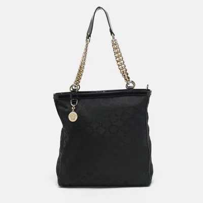 Pre-owned Versace Black Signature Fabric And Patent Leather Chain Tote