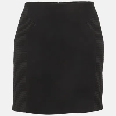 Pre-owned Versace Black Silk Blend Ribbed Paneled Mini Skirt M