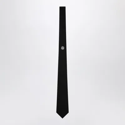 Versace Black Silk Jacquard Tie In White