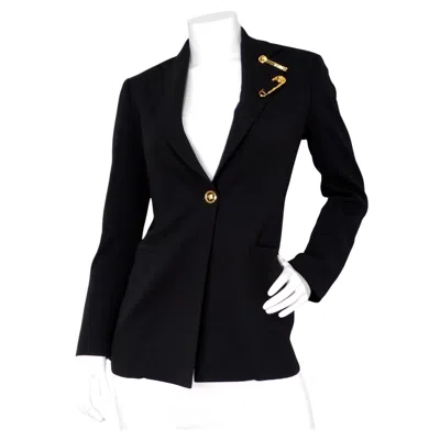 Pre-owned Versace Black Single-breasted Gold-tone Medusa Safety Pin Blazer