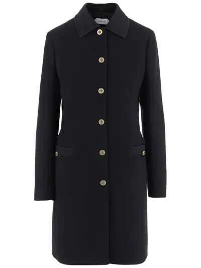 Versace Black Single-breasted Quilted Collar Wool Coat