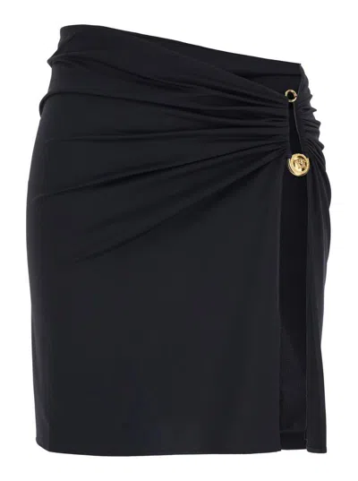Versace Black Skirt With Pin Detail With Logo And Side Slit In Tech Fabric Stretch Woman