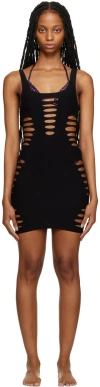 Versace Microfibre Beach Cover-up With All-over Cut-outs In 1b000-black