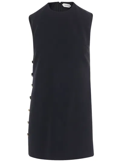 Versace Black Sleeveless Gold Button Stretch Viscose Mini Dress In Blue