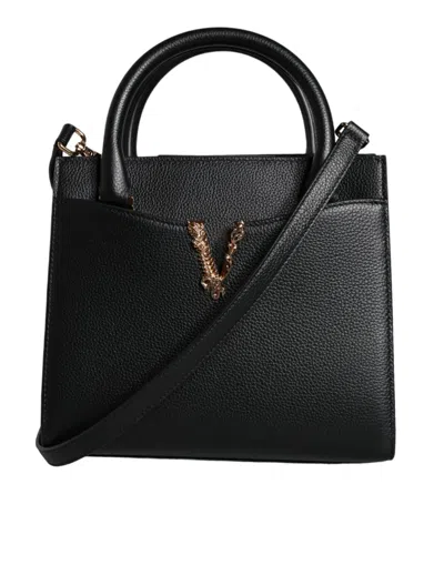 Versace Black Small Leather Tophandle Shoulder Crossbody Bag