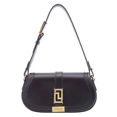 Pre-owned Versace Black Smooth Leather Greca Goddess Mini Shoulder Bag 10109511a051341b00v