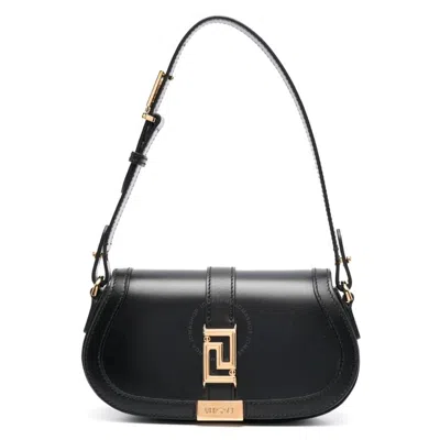 Versace Black Smooth Leather Greca Goddess Mini Shoulder Bag