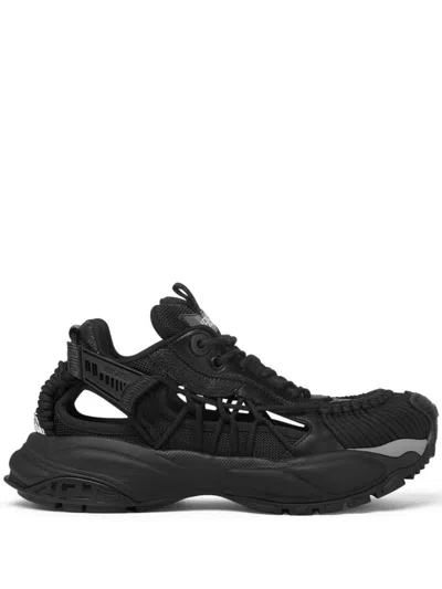 Versace Black Sneakers With Black Panelled Design And Cut-out Details