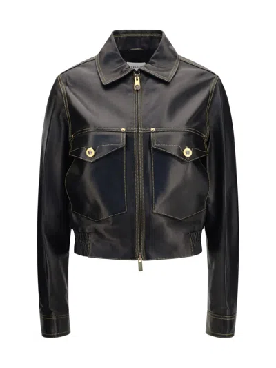 VERSACE BLACK SOLID SHIRT COLLAR JACKET