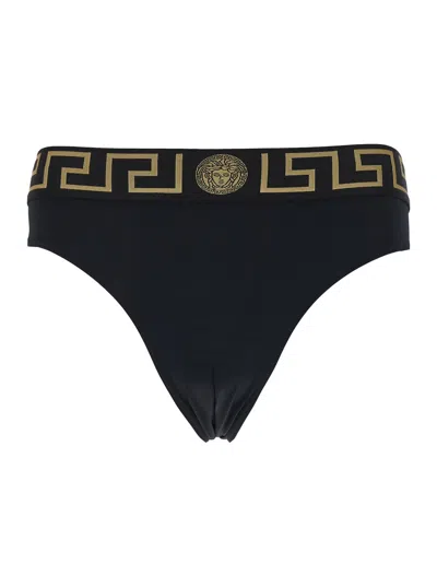 Versace Black Speedo With Greca Detail In Tech Fabric Man