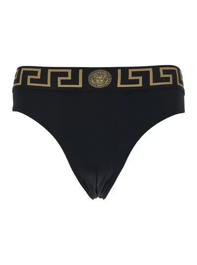 VERSACE VERSACE BLACK SPEEDO WITH GRECA DETAIL IN TECH FABRIC MAN