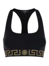 VERSACE BLACK SPORTS BRA WITH GRECA AND MEDUSA DETAIL IN STRETCH COTTON WOMAN