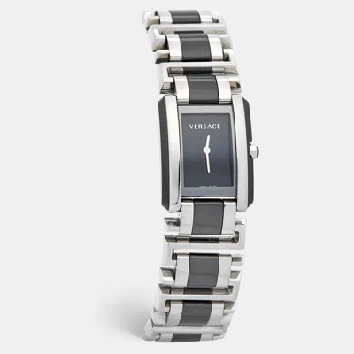 Pre-owned Versace Black Stainless Steel Ceramic Era 70q99d009sc09 Women's Wristwatch 25 Mm