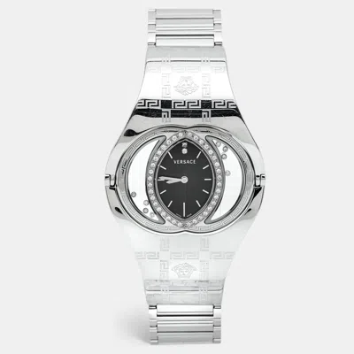 Pre-owned Versace Black Stainless Steel Diamonds Eclissi 83q Women's Wristwatch 39 Mm