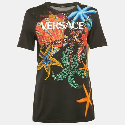 Pre-owned Versace Black Starfish Print Jersey Crew Neck T-shirt S