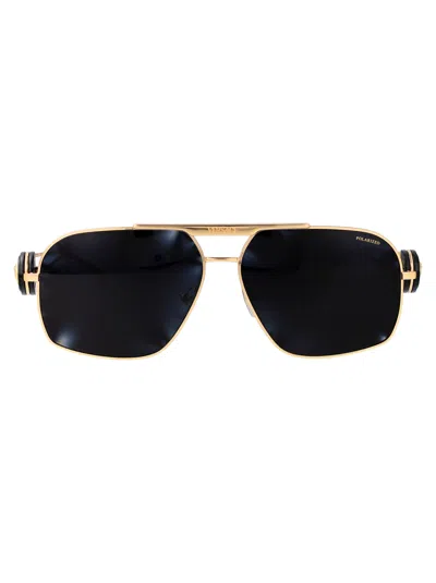 Versace Black Steel Sunglasses In Brown