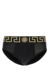 Versace Stretch Cotton Briefs With Logoed Elastic Band In Black