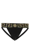 Versace Stretch Cotton Jock Strap With Medusa Greca Logo In Black