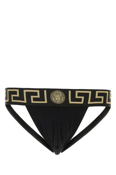 Versace Black Stretch Cotton Brief In Multi