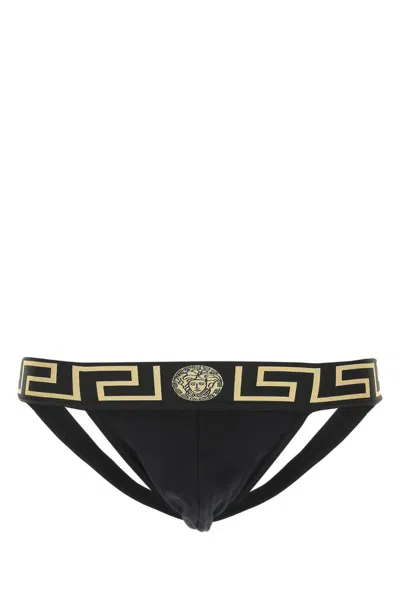 VERSACE BLACK STRETCH COTTON JOCKSTRAP