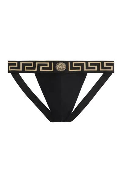 Versace Black Stretch Cotton Jockstrap