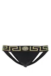 Versace Stretch-jersey-logo-riemen In Blackgoldgreekkey