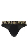 Versace Black Stretch Cotton Thong In Black