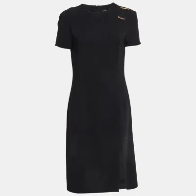 Pre-owned Versace Black Stretch Crepe Logo Safety Pin Detail Midi Dress M