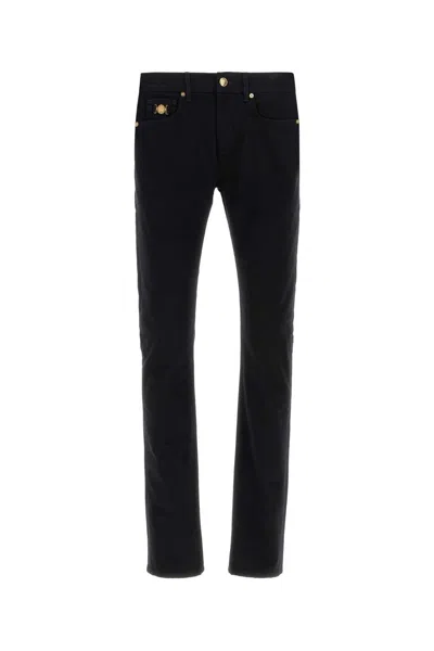 Versace Black Stretch Denim Jeans In Multi
