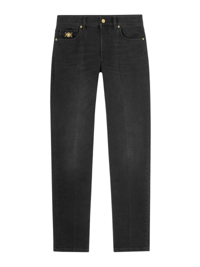 Versace Black Stretch Logo Patch Trousers