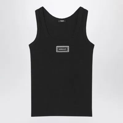 Versace Black Stretch Ribbed Cotton Tank Top