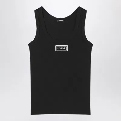 Versace Black Stretch Ribbed Cotton Tank Top