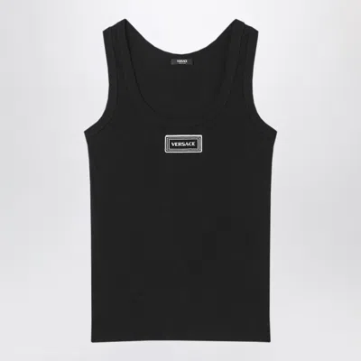 Versace Black Stretch Ribbed Cotton Tank Top