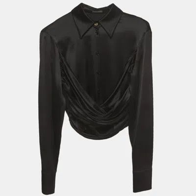 Pre-owned Versace Black Stretch Silk Crop Shirt S