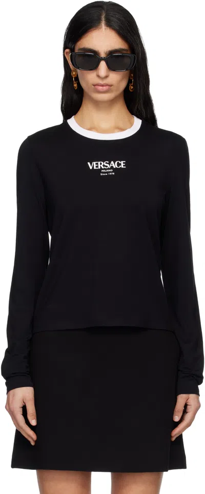 Versace Black Stretch Viscose-jersey T-shirt In Multi