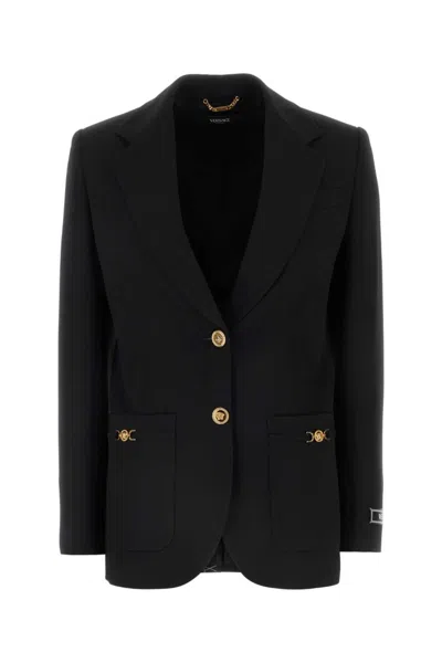 VERSACE BLACK STRETCH WOOL OVERSIZE BLAZER