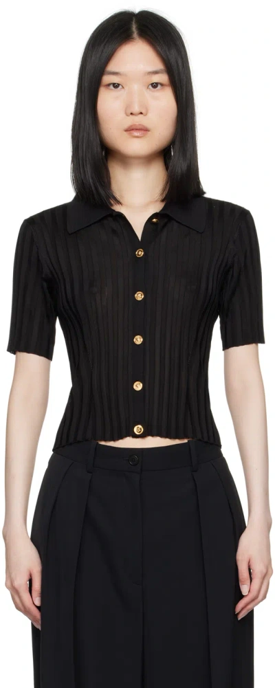 Versace Ribbed Knit Shirt Collared Neck In Black