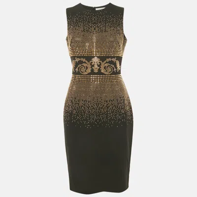 Pre-owned Versace Black Studded Jersey Mini Dress M