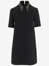 Versace Studded Collar Wool Crepe Minidress In Black