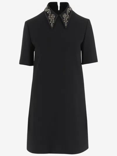 VERSACE BLACK STUDDED WOOL MINI DRESS