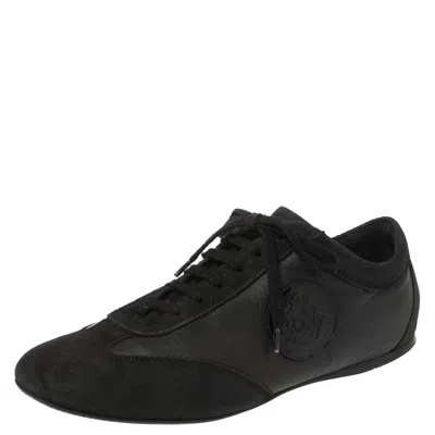 Versace Black Suede And Soft Leather Medusa Lace Up Sneakers In Multi