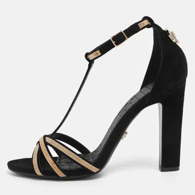 Pre-owned Versace Black Suede Medusa Ankle Strap Sandals Size 41