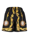 Versace Black Swimsuit With All-over Cameo Print In Tech Fabric Man In Black
