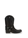 Versace Sylvester Leather Texan Boots In Black
